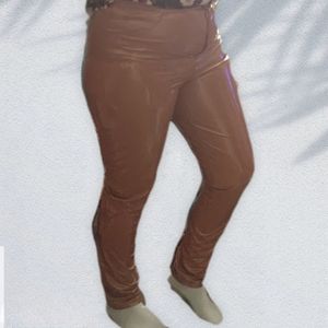 Brown High Waist Vinyl Pants